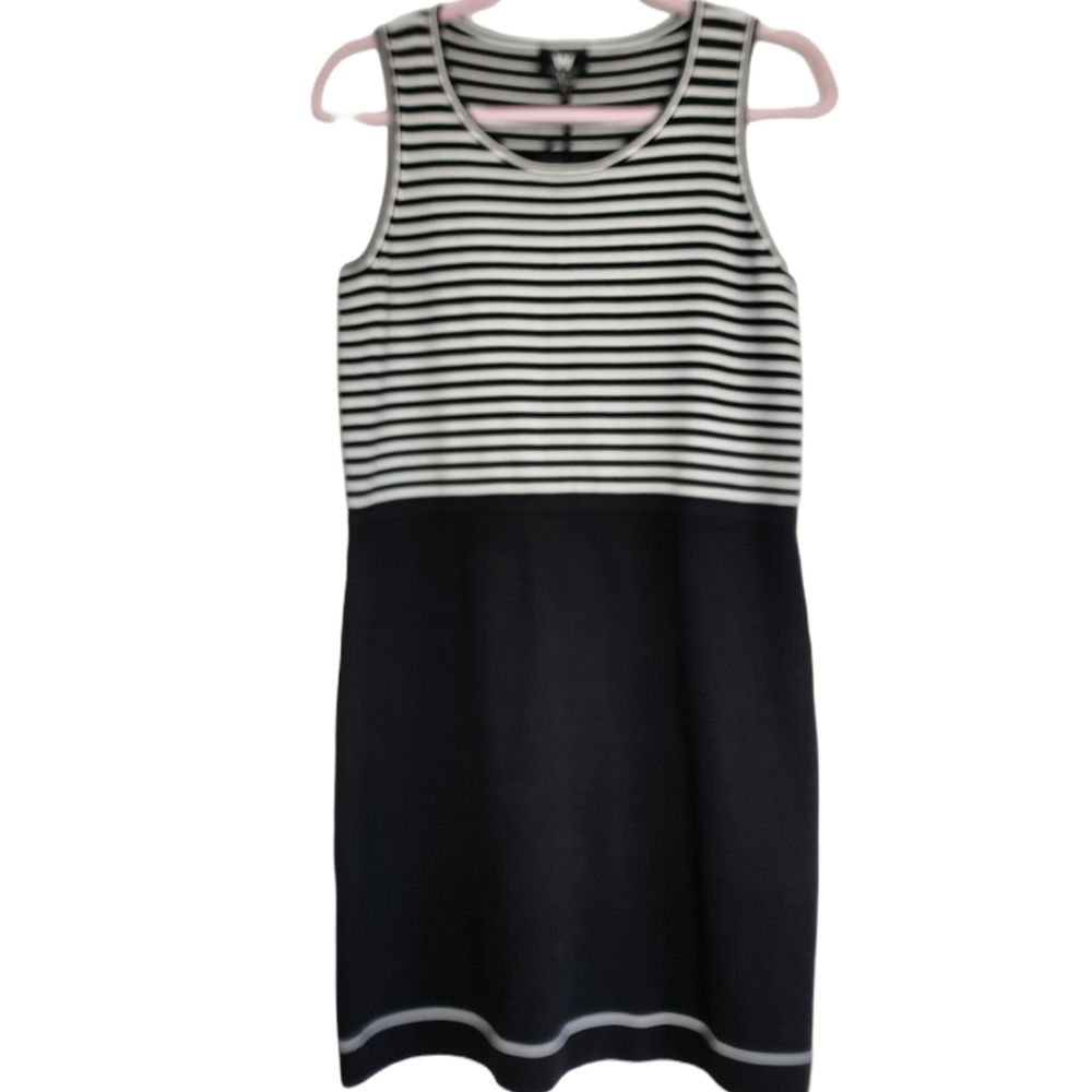 W By Worth Black Optic White Stripe & Solid Sleeveless Knit Dress Size S  NWT
